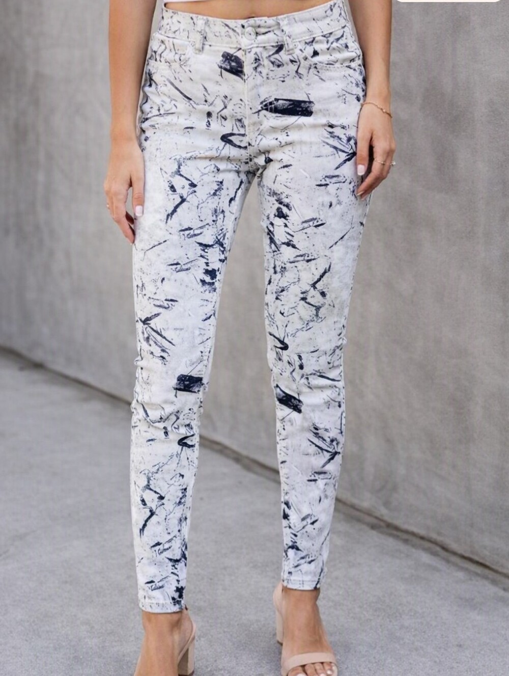 Women marble denim gray black modern geometric skinny jeans